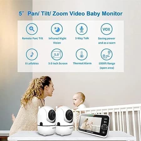 HelloBaby Upgrade 5’’ Baby Monitor with 30-Hour Battery