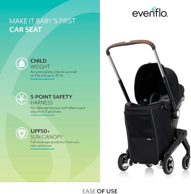 Evenflo Shyft DualRide Infant Car Seat Stroller Combo with Carryall — image 5