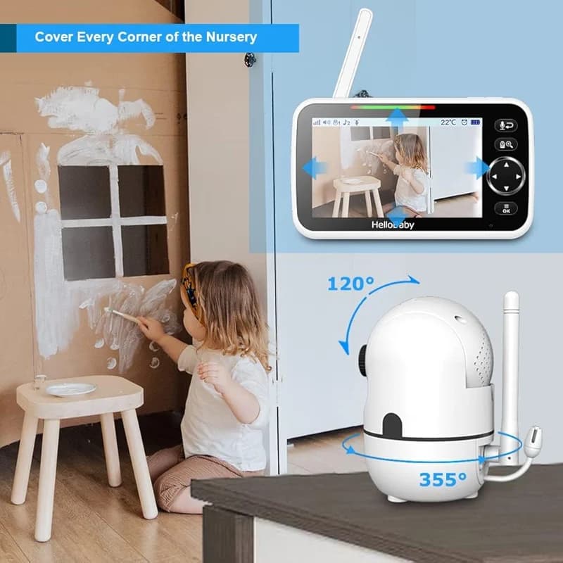HelloBaby No WiFi Baby Monitor 5" Screen 30-Hour Battery Pan-Tilt-Zoom — image 6