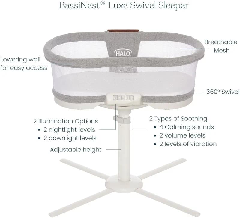 HALO BassiNest Luxe Swivel Sleeper - Over-Bed Baby Bassinet with 360° — image 2