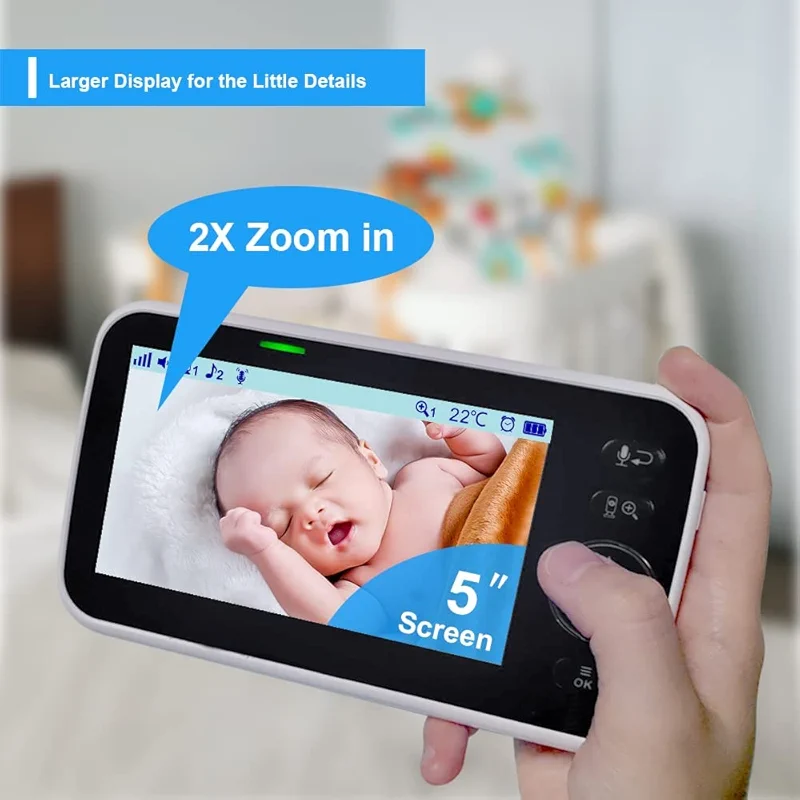 HelloBaby No WiFi Baby Monitor 5" Screen 30-Hour Battery Pan-Tilt-Zoom — image 7