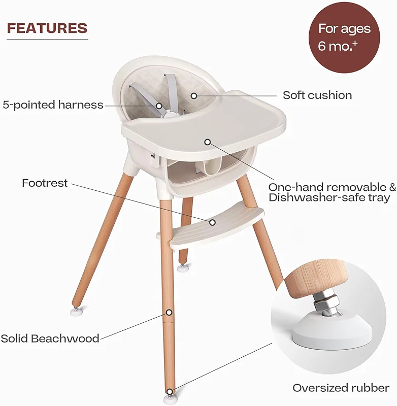 Fodoss 3-in-1 Wooden High Chair for Babies and Toddlers — image 2