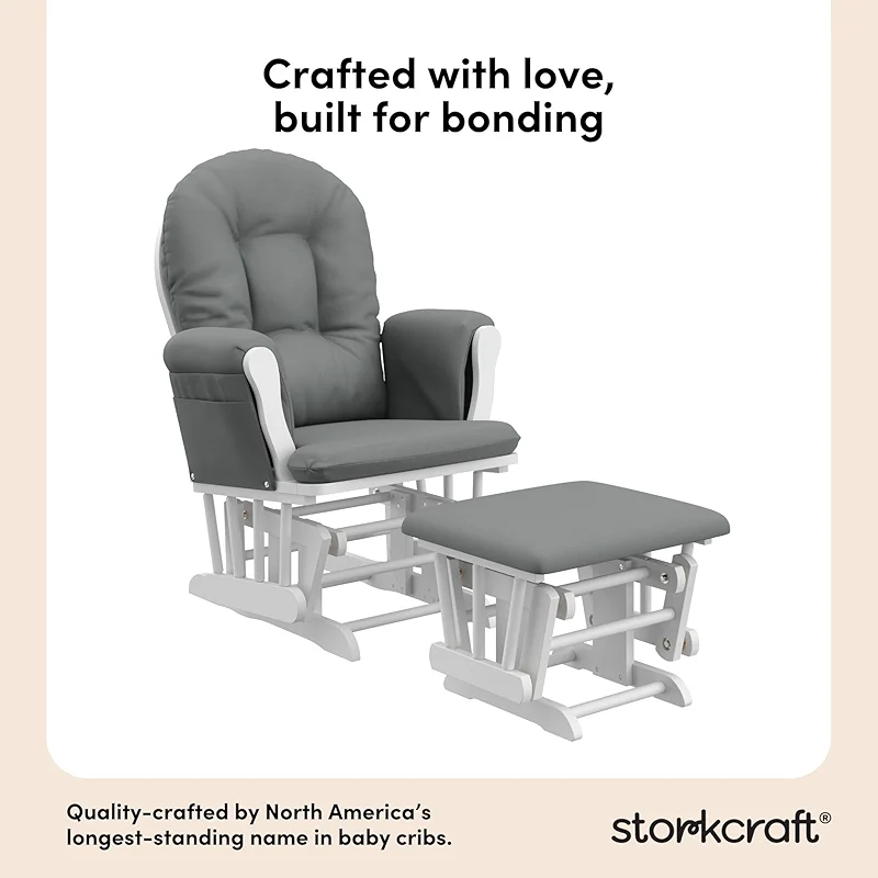 Storkcraft Premium Hoop Glider & Ottoman (White/Gray) — GREENGUARD Gold — image 4