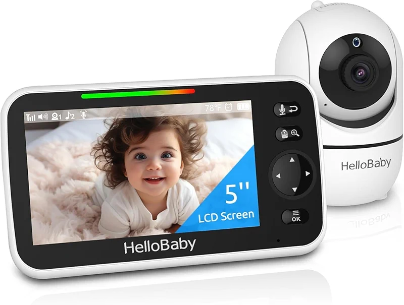 HelloBaby No WiFi Baby Monitor 5" Screen 30-Hour Battery Pan-Tilt-Zoom — image 4