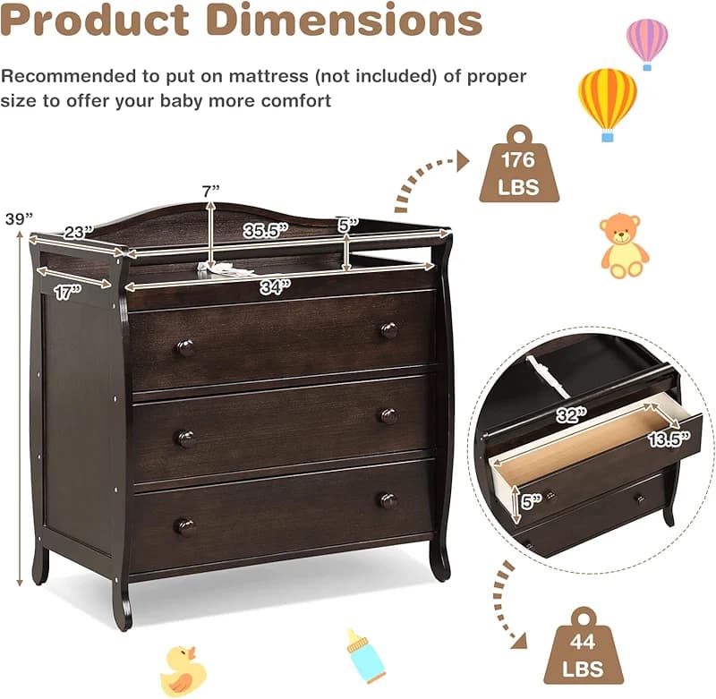Costzon 3-Drawer Changing Table — image 3