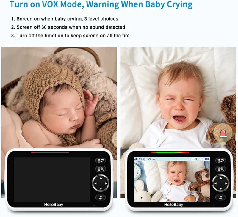 HelloBaby No WiFi Baby Monitor 5" Screen 30-Hour Battery Pan-Tilt-Zoom — image 5