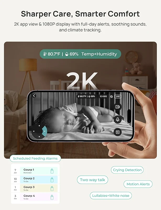 Dr.Care VistaView 5” Smart WiFi Baby Monitor with Clip Mount - 2K HD Camera — image 8