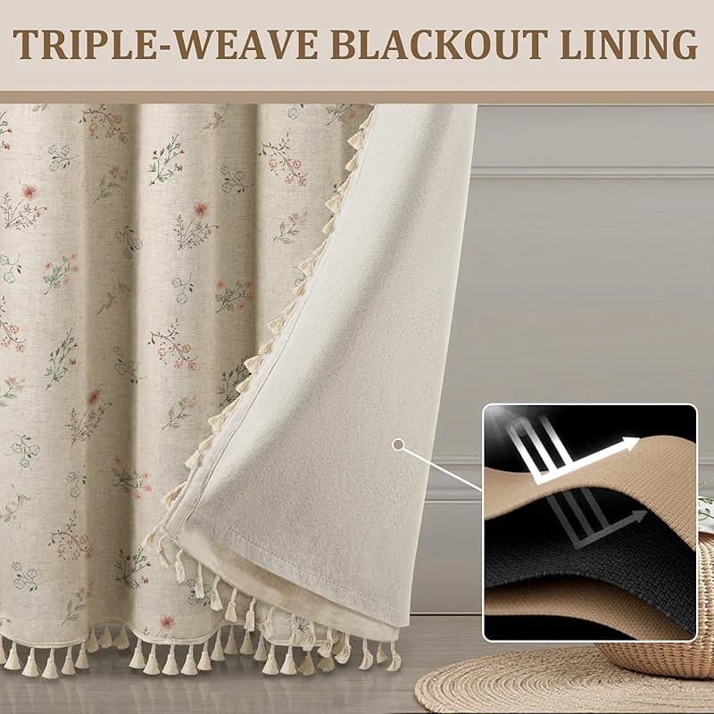 Boho Floral 100% Blackout Curtains for Bedroom 84 Inch Length 2 Panels Set — image 5