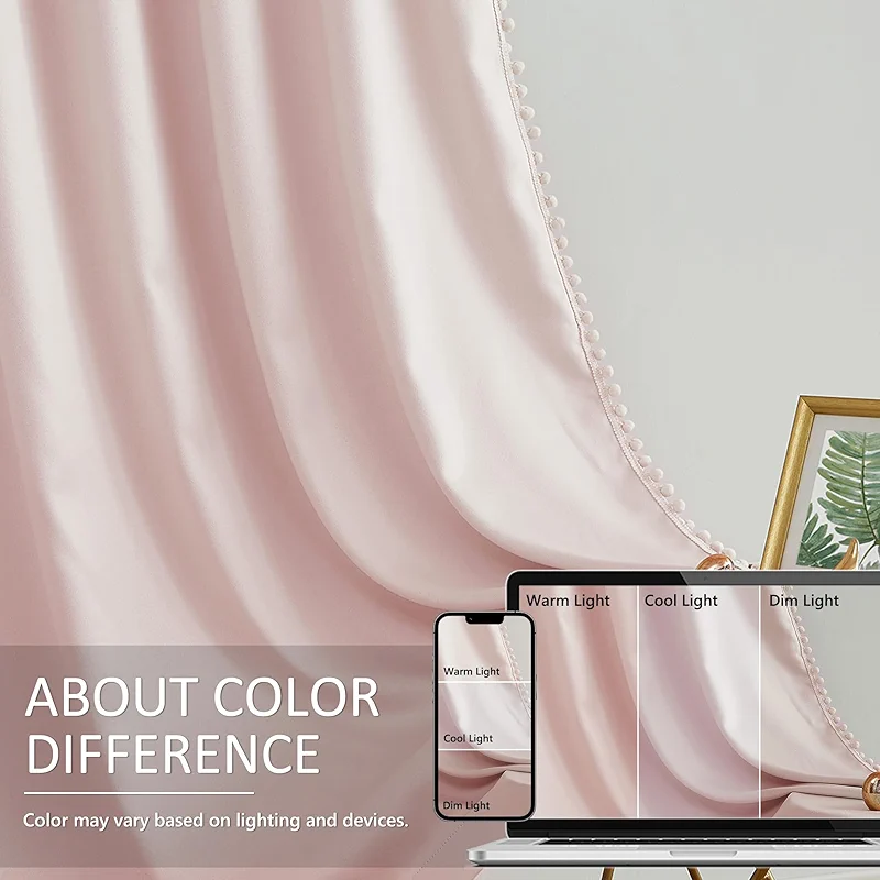 Treatmentex Pompom Blackout Curtains for Bedroom Pink Girls 84 inch Energy — image 8