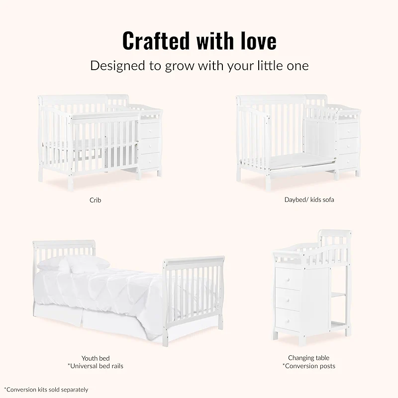 Dream On Me Jayden 4‑in‑1 Mini Convertible Baby Crib & Changer with