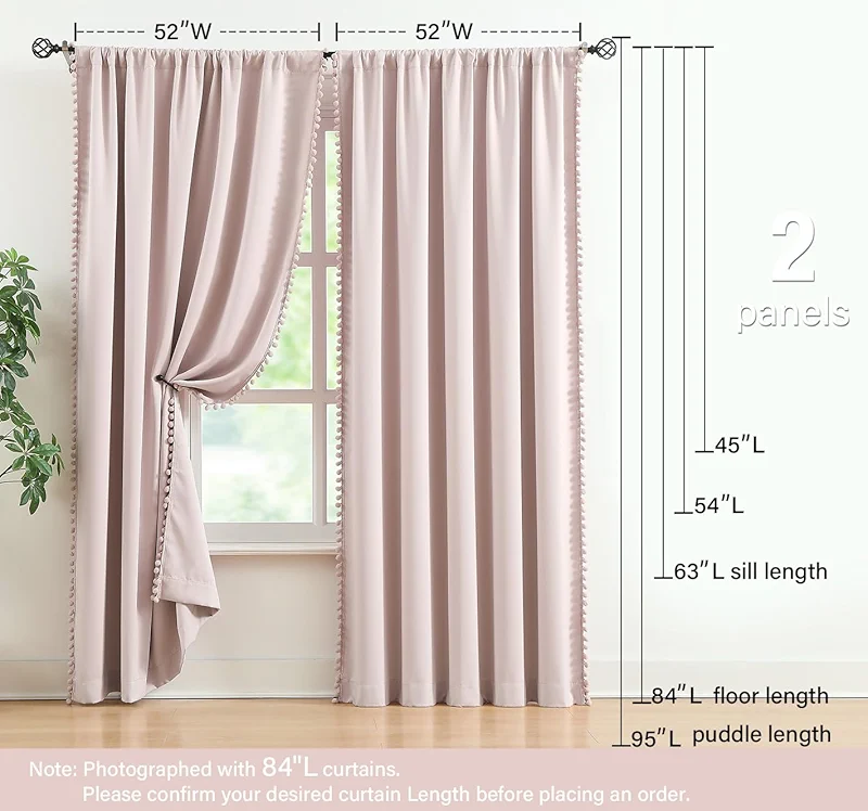 Treatmentex Pompom Blackout Curtains for Bedroom Pink Girls 84 inch Energy — image 2
