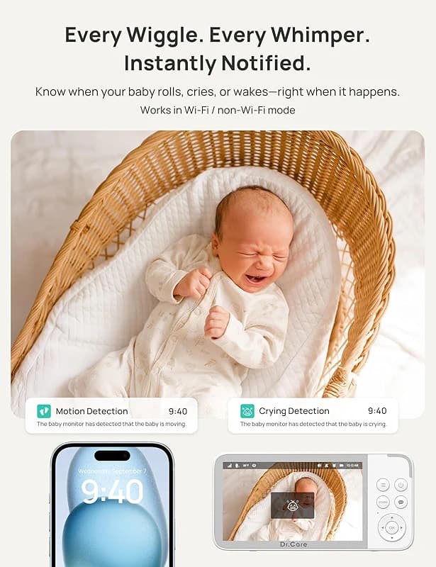Dr.Care VistaView 5” Smart WiFi Baby Monitor with Clip Mount - 2K HD Camera — image 2