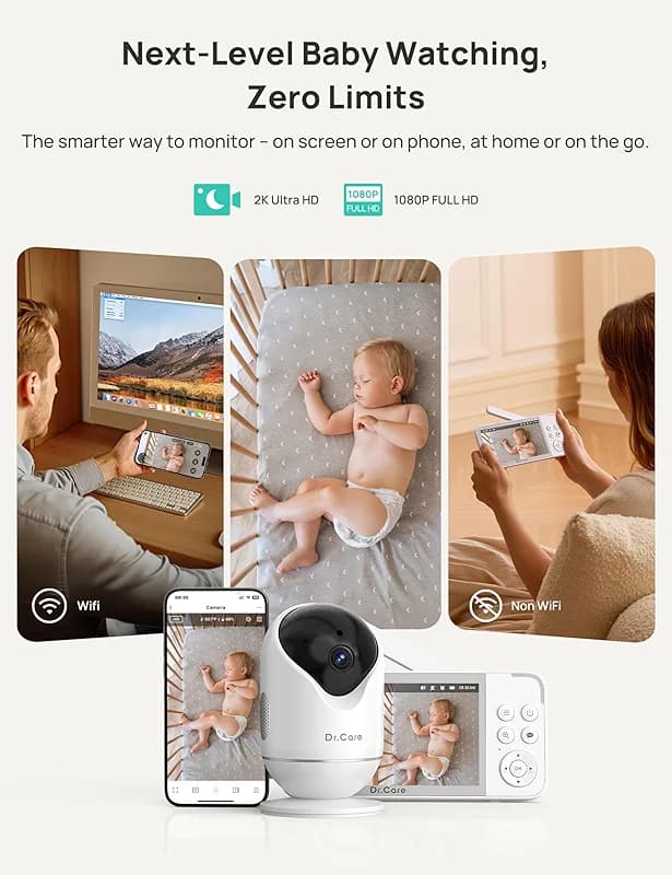 Dr.Care VistaView 5” Smart WiFi Baby Monitor with Clip Mount - 2K HD Camera — image 7