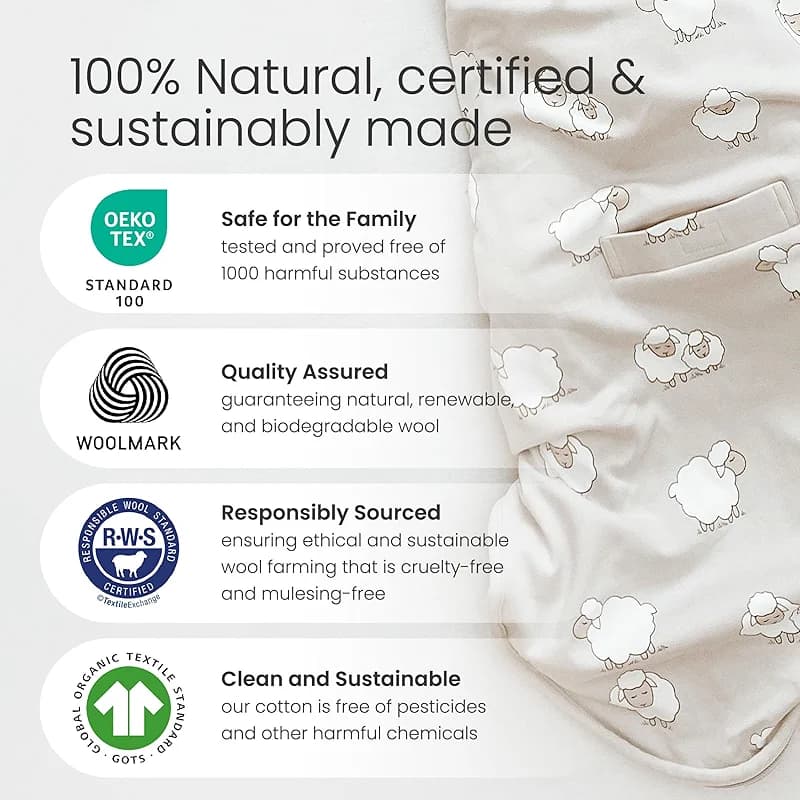 Woolino Merino Wool & Organic Cotton Baby Sleep Sack 2-24 Months – — image 3