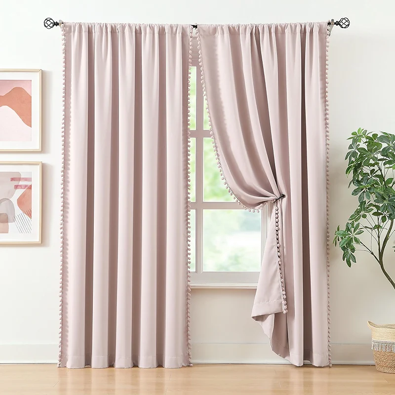 Treatmentex Pompom Blackout Curtains for Bedroom Pink Girls 84 inch Energy — image 4