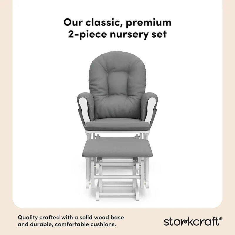 Storkcraft Premium Hoop Glider & Ottoman (White/Gray) — GREENGUARD Gold