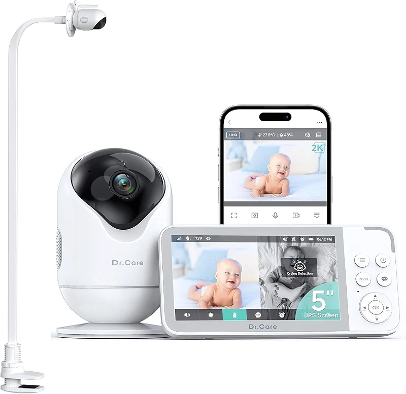 Dr.Care VistaView 5” Smart WiFi Baby Monitor with Clip Mount - 2K HD Camera