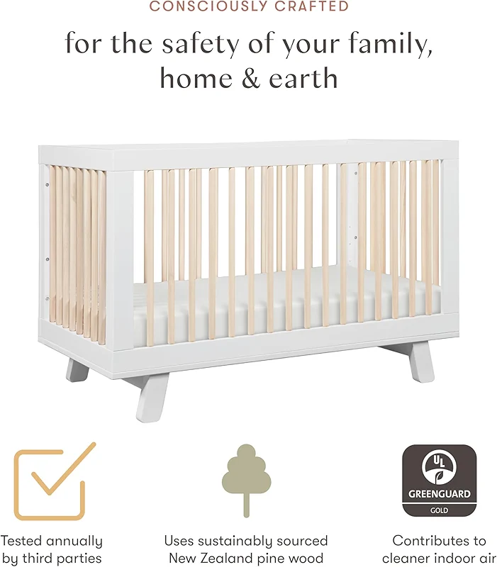 babyletto Hudson 3-in-1 Convertible Baby Crib with Wooden Toddler Bed &