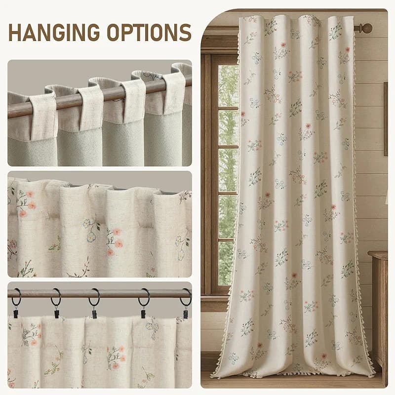 Boho Floral 100% Blackout Curtains for Bedroom 84 Inch Length 2 Panels Set
